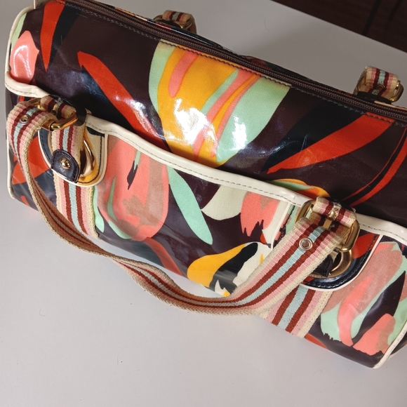 VTG Missoni Y2K vinyl abstract satchel with canvas straps. - Picture 4 of 15